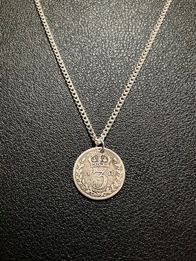 1899 Sterling Silver Threepence Coin Necklace, 18-inch